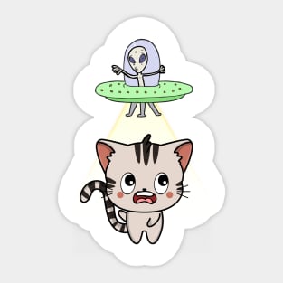 Funny tabby cat is being abducted by aliens Sticker